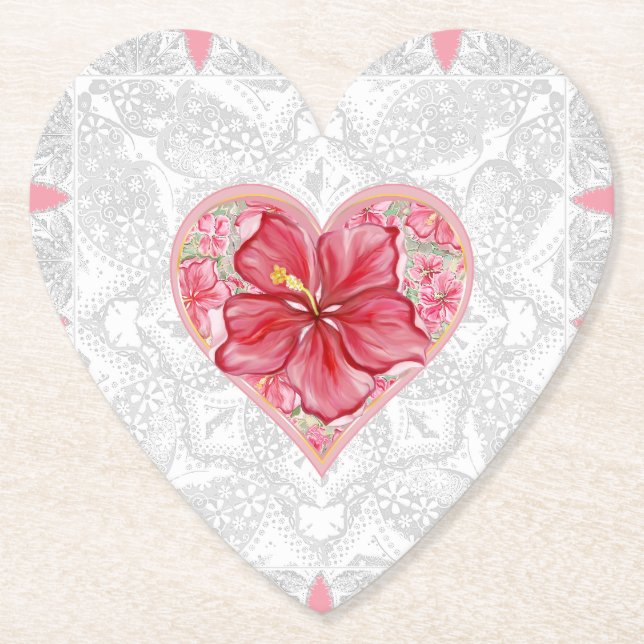 Dessous-de-verre En Papier Hibiscus & dentelle RED (Devant)