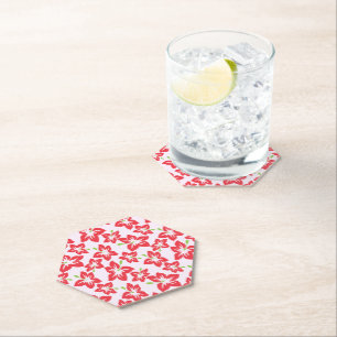Dessous-de-verre En Papier Hibiscus Rouge, Fleurs Rouges, Motif De Fleurs
