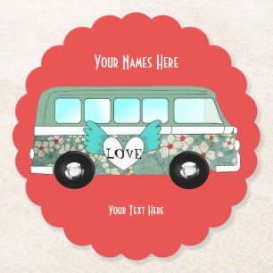 Dessous-de-verre En Papier Hippie Camper Van Love Coeur Amusant Romantique