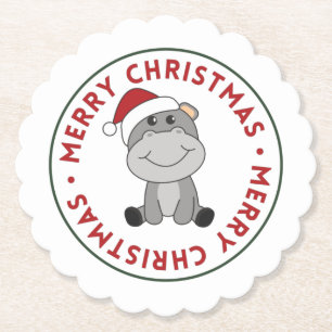 Dessous-de-verre En Papier Hippo Joyeux Noël Animaux d'hiver Hippopotames Pap