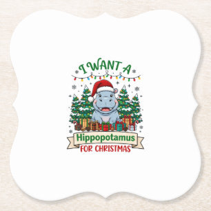 Dessous-de-verre En Papier Hippopotame Noël Hippo Chapeau de Père Noël Arbres