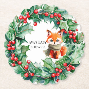 Dessous-de-verre En Papier Hiver Red Fox Green et Baby shower des baies