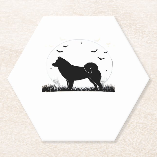 Dessous-de-verre En Papier Hokkaido Dog � Halloween Moon Silhouette Classic T (Devant)