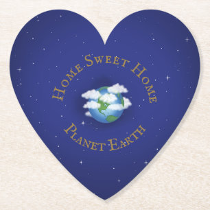 Dessous-de-verre En Papier "Home Sweet Home Planet Earth" Coeur en forme de c