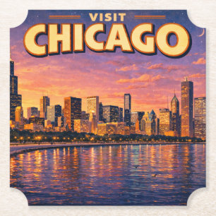 Dessous-de-verre En Papier Horizon de Chicago et lac Michigan au crépuscule