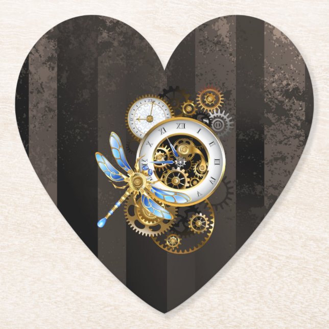 Dessous-de-verre En Papier Horloge à vapeur avec libellule mécanique (Devant)