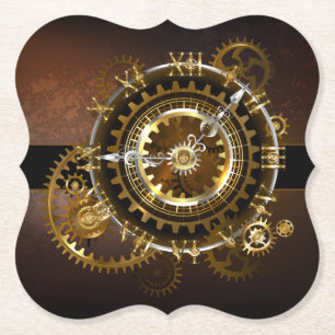 Dessous-de-verre En Papier Horloge Steampunk avec des engrenages anciens