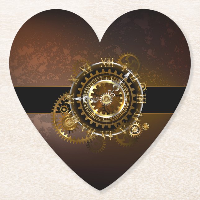 Dessous-de-verre En Papier Horloge Steampunk avec des engrenages anciens (Devant)