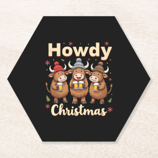 Dessous-de-verre En Papier Howdy Christmas Funny Highland Cow Xmas Cows Lover