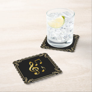 Dessous-de-verre En Papier Icônes musicales, or sur noir,