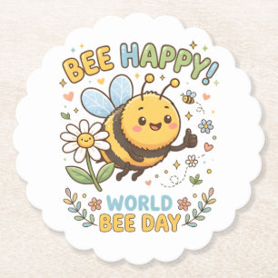 Dessous-de-verre En Papier Illustration adorable "Bee Happy!" pour la Journée