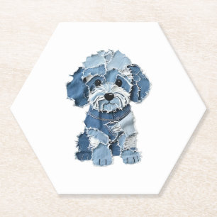 Dessous-de-verre En Papier Illustration du chien de la patchwork Denim mignon