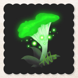 Dessous-de-verre En Papier Imaginaire Chanterelle Champignon vert brillant