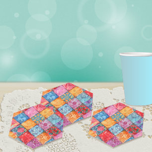 Dessous-de-verre En Papier Impression de patchwork coloré avec monogramme
