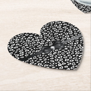 Dessous-de-verre En Papier Impression léopard noir et blanc avec nœud d'anniv