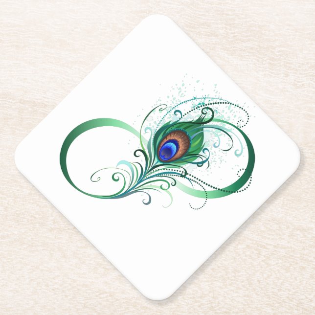 Dessous-de-verre En Papier Infinity Symbol with Peacock Feather (Devant)