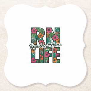 Dessous-de-verre En Papier Infirmière diplômée RN Life Floral Vector Design_1