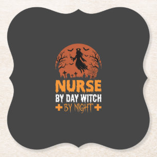 Dessous-de-verre En Papier Infirmière Halloween de Jour Sorcière de Nuit
