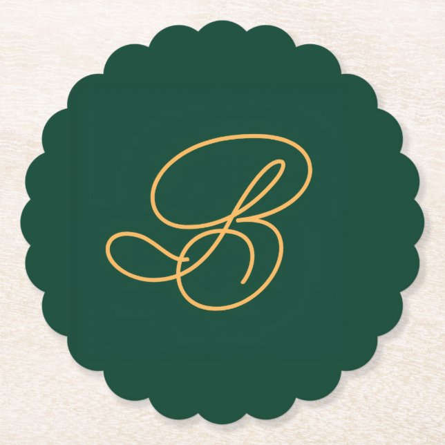 Dessous-de-verre En Papier Initiale Monogramme Propre Vert & Or  (Devant)