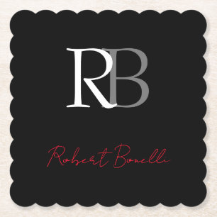 Dessous-de-verre En Papier Initiales Nommées Monogramme Noir Moderne Simple R