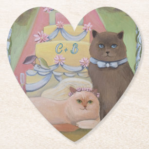 Dessous-de-verre En Papier Initiales Personnalisées Chats de Mariage