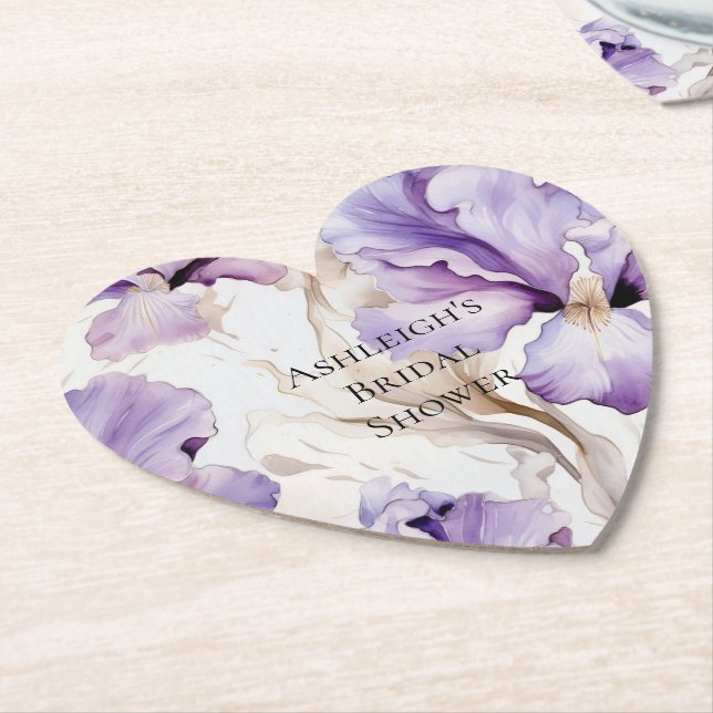 Dessous-de-verre En Papier Iris Floral Crème Violette Shower Bridale   (Incliné)