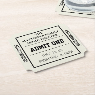 Dessous-de-verre En Papier Ivory Home Théâtre Ticket de cinéma personnalisé