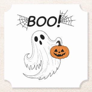Dessous-de-verre En Papier Jack-o’ lanterne et un fantôme blanc Boo Halloween