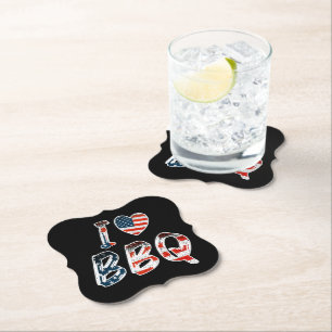 Dessous-de-verre En Papier J'adore le barbecue, patriotique américain