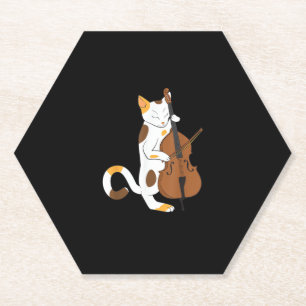 Dessous-de-verre En Papier Jazz Cat Shirt Jouer Basse Instrument pour Kitten
