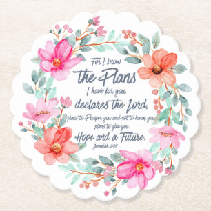 Dessous-de-verre En Papier Jeremiah 29:11 Car je connais les Plans Pink Flora