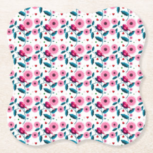 Dessous-de-verre En Papier Jeté de design botanique floral oiseau rose fantai