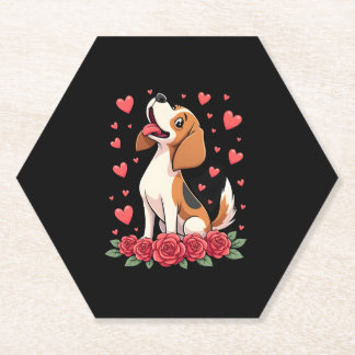 Dessous-de-verre En Papier Joli Beagle avec Roses Rouges Cœurs Floral Saint-V