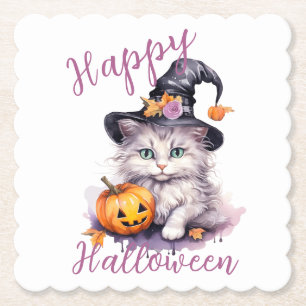 Dessous-de-verre En Papier Joli rose Halloween fête d'anniversaire Kitten Cit