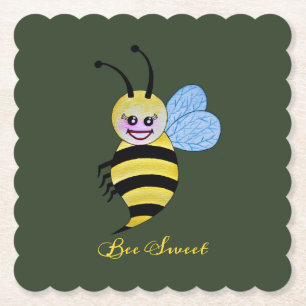 Dessous-de-verre En Papier Jolie Abeille Aquarelle Avec Un Bon Sourire