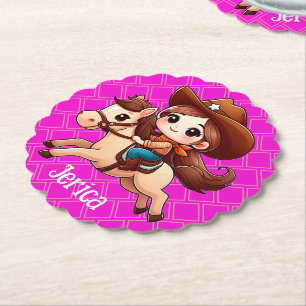 Dessous-de-verre En Papier Jolie Cowgirl et Cheval Western Rose