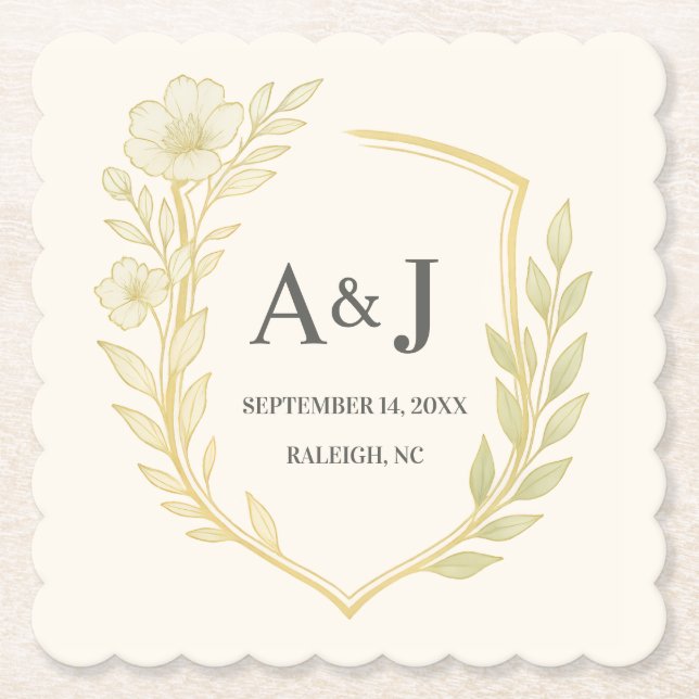 Dessous-de-verre En Papier Jolie crête Mariage Florale Monogram Laurel Wreath (Devant)