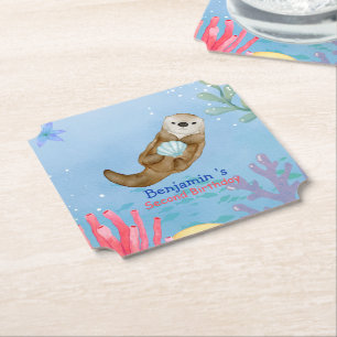 Dessous-de-verre En Papier Jolie fête d'anniversaire Otter Scallops arc-en-ci