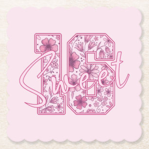 Dessous-de-verre En Papier Jolie Fête d'anniversaire Sweet 16 aux fleurs rose