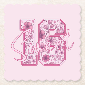 Dessous-de-verre En Papier Jolie Fête d'anniversaire Sweet 16 aux fleurs rose