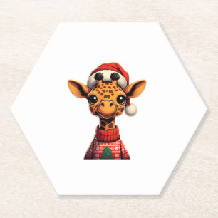Dessous-de-verre En Papier Jolie Girafe Caricature Avec Noël Chapeau Noël Noë