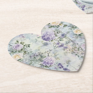 Dessous-de-verre En Papier Jolie Lavande violette Roses Blanches Mariage Flor