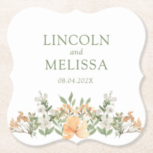 Dessous-de-verre En Papier Jolie Pêche et Mariage floral blanc