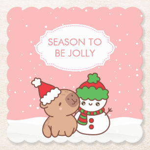 Dessous-de-verre En Papier Jolie saison Capybara et Snowman être Jolly