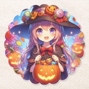 Dessous-de-verre En Papier Jolie Sorcière d'Halloween Anime