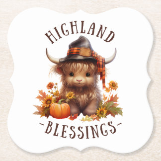 Dessous-de-verre En Papier Jolie vache Highland Thanksgiving Bénédictions