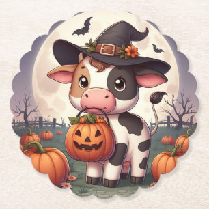 Dessous-de-verre En Papier Jolie vache sorcière Halloween