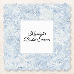 Dessous-de-verre En Papier Jolies Fleurs Blanches Bleues Baby Shower  
