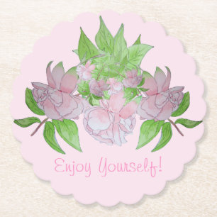 Dessous-de-verre En Papier jolies fleurs roses avec feuilles florales