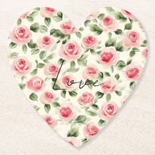 Dessous-de-verre En Papier Jolies Roses Roses Florales Fête de Mariage